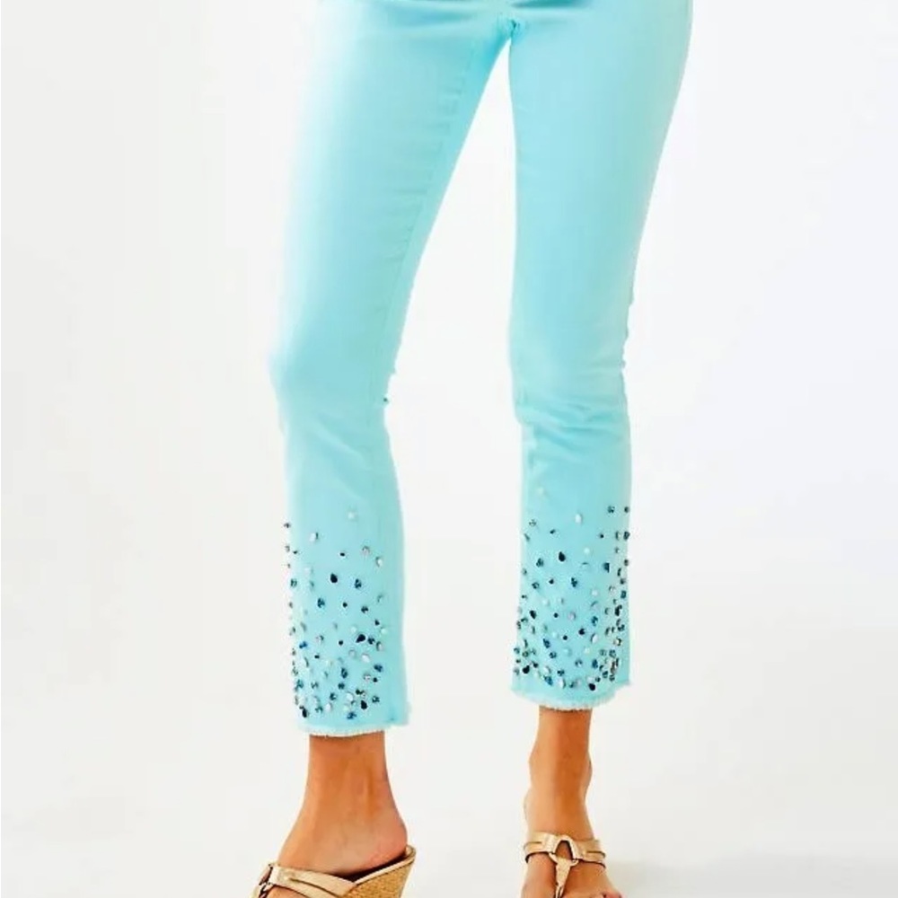 Lilly Pulitzer NWT 27 1/2" South Ocean Crop Flare Pants Whisper Blu Size 00 - Picture 12 of 16